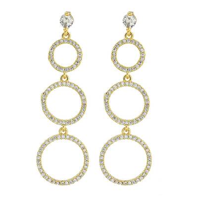 Ring Brass Clear Cubic Zirconia Dangle Stud Earrings