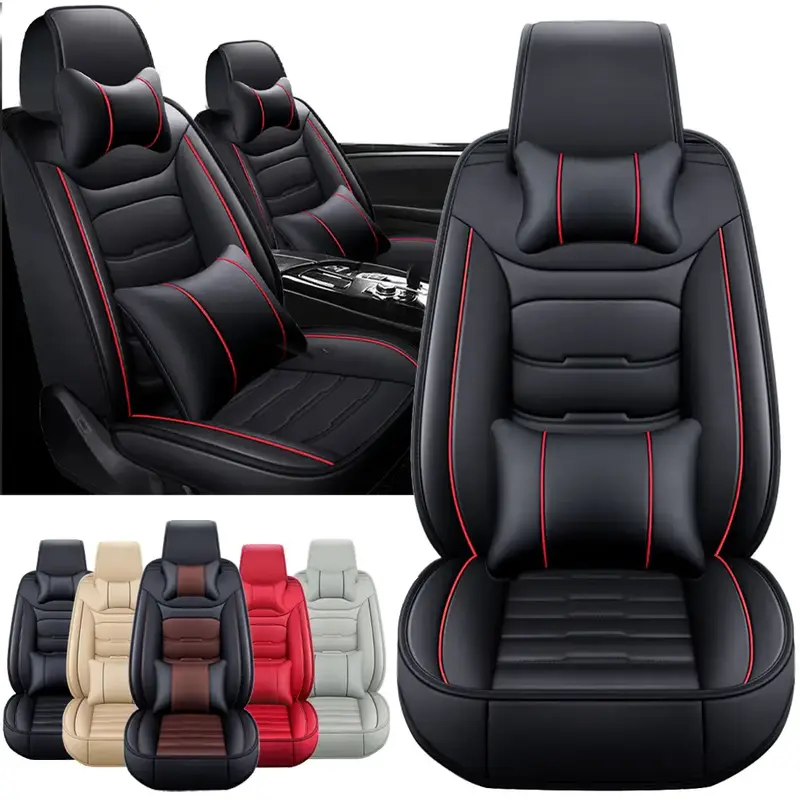 Arespark 5 Seats Full Set Car Seat Covers, Luxury Waterproof Nappa Leather Cushion Protectors, 40/60 Split Front and Rear Ben...