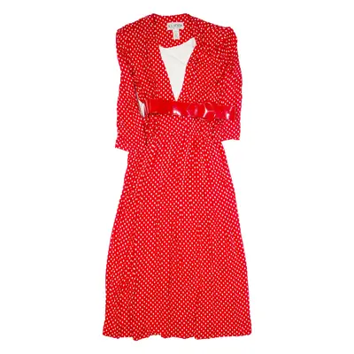 RJ STEVENS Womens Day Dress Red 90s Polka Dot Long Sleeve Long S