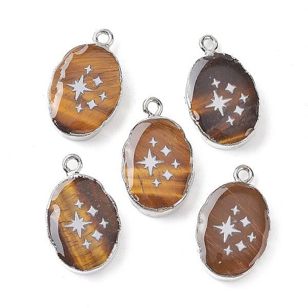 Natural Tiger Eye Oval Pendants