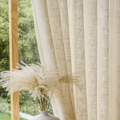 Solid Color Linen Curtain, Light Filtering Curtain, Window Drapes for Home Living Room Bedroom Decor, Easy to Maintain
