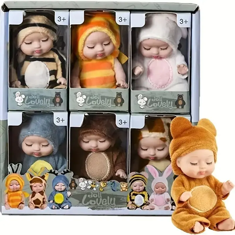 6 Counts/set Mini Animal & Insect Shaped Cute Reborn Doll, Sleepy Doll, Children's Toy Gift Box