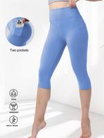 Women's Solid Color High Waist Pocket Capri Leggings, Casual Comfy High Stretch Yoga Capri Leggings for Daily Wear, Ladies Bo...