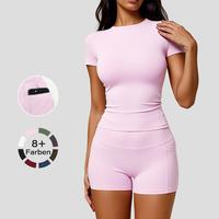NVWA - Women's two-piece sports suit, round neck T-shirt and high waist shorts with pockets, casual and comfortable, quick-dr...
