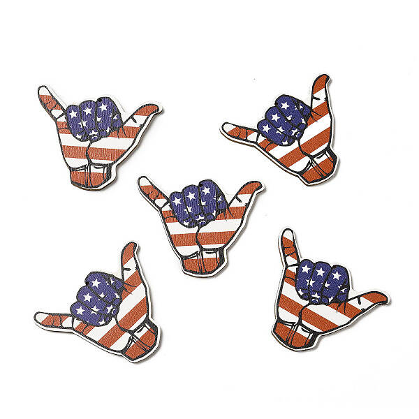 American Flag Theme Single Face Printed Aspen Wood Gesture Big Pendants