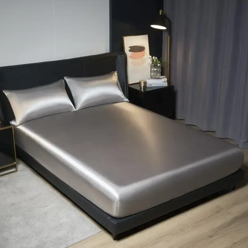 Solid Color Fitted Sheet (1 Count), Luxury Satin Soft Bedding Sheet, Cool Bedroom Bedding Supplies for Home Bedroom Hotel, Be...