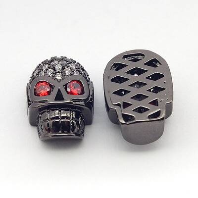 Fashionable Brass Micro Pave Cubic Zirconia Skull Hollow Beads