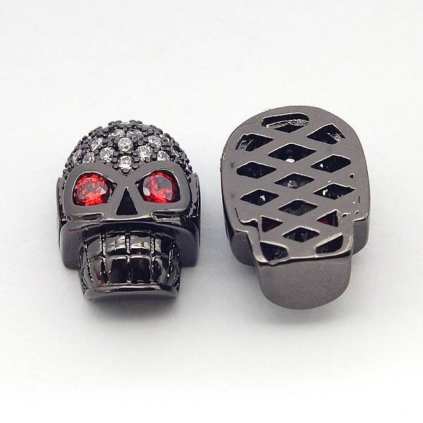 Fashionable Brass Micro Pave Cubic Zirconia Skull Hollow Beads