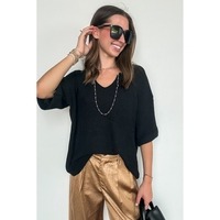 Leisurely Moments Notch Neck Comfy Knit Top
