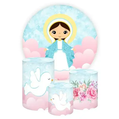 Aperturee Blue Glitter Girl And Floral Round Baby Shower Backdrop Kit | Circle Backdrop Baby Shower | Round Party Backdrop | ...