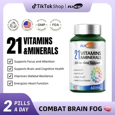 FLYNEW Vitamins & Minerals | Brain Fog Against | 21 All-in-One Support | Highly Potent Herbal Ingredients  | Made in USA | 60...