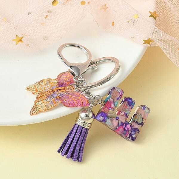 Resin Letter & Acrylic Butterfly Charms Keychain