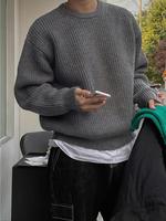 Men's Solid Drop Shoulder Cable Knit Pullover Sweater, Loose Casual Crew Neck Long Sleeve Round Neck Jumper for Fall & Wint...