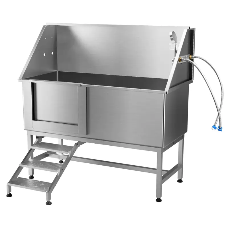 Garvee 62 Dog Grooming Bathtub, Professional Stainless Steel Pet Dog Bathing Station for Large Pets, Left Door & Stairs wit...