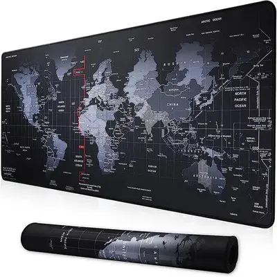World Map Pattern Gaming Mouse Pad, Large Size Mouse & Keyboard Mat With Stitched Edge, Non-slip Desk Mat For Home Office Lap...