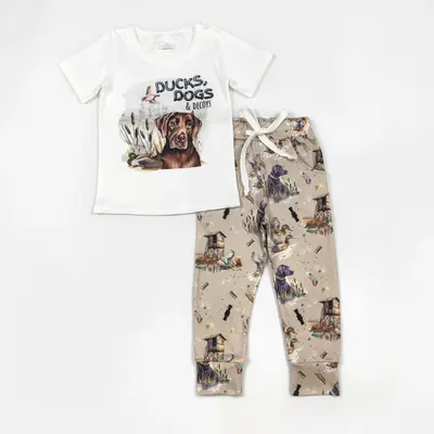 Ducks Dogs Print Short Sleeve Boy Set