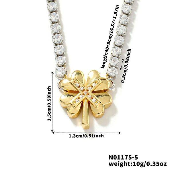 Golden Tone Brass Clear Cubic Zirconia Cup Chain Geometric Pendant Necklaces for Women