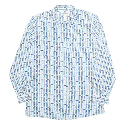 VALENTINE Womens Printed Shirt Blue Collared Long Sleeve Geometric S