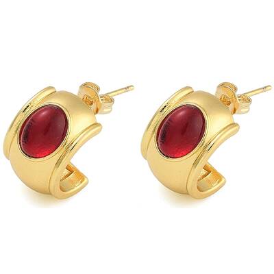 Brass & Natural Agate C-Shaped Stud Earrings