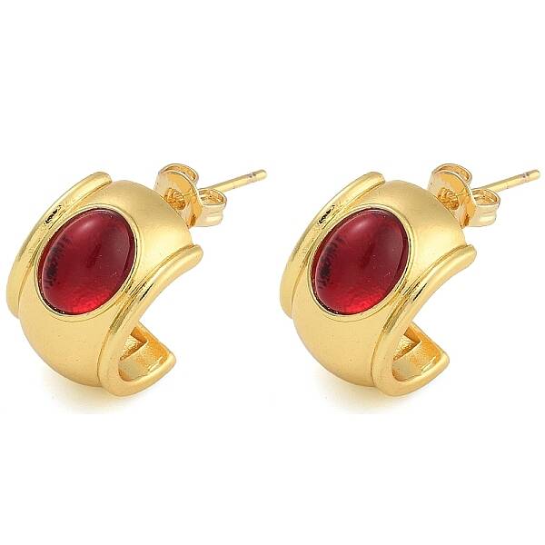 Brass & Natural Agate C-Shaped Stud Earrings