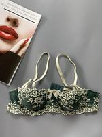 Women's Chic Bow Decor Underwire Lace Bra, Lady Sexy Elegant Comfort Floral Print Adjustable Spaghetti Strap Push Up Bra, Br...