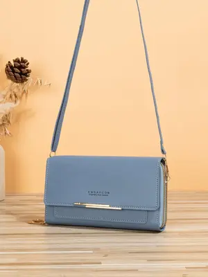 Women's Elegant Fashion Letter Printing Metal Trim Zipper Crossbody Bag, with Adjustable Shoulder Strap, Simple Plain PU Leat...