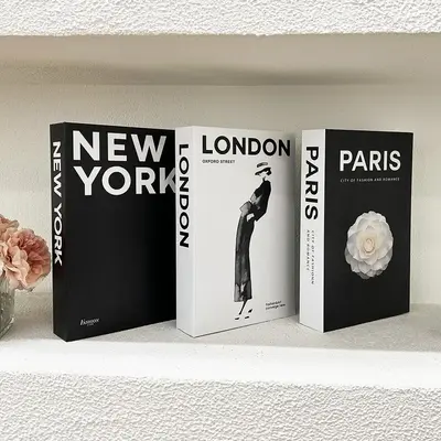 Modern Foldable Fake Book Set, 3 Counts, City Theme Design, Photography Prop, Soft Fabric Material, Ideal for Home Decoration