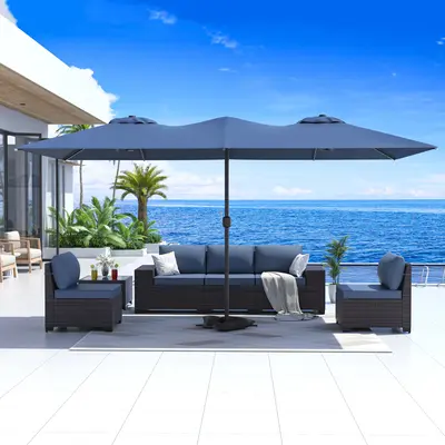 15ft Large Patio Umbrella,Outdoor Double-Sided Rectangle Umbrella with Crank,Patio Umbrella for Pool Lawn Garden Backyard