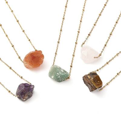 Rough Raw Natural Mixed Stone Pendant Necklaces