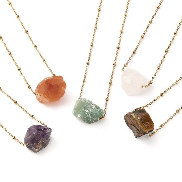 Rough Raw Natural Mixed Stone Pendant Necklaces