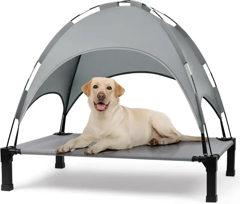 Heeyoo Elevated Dog Bed with Canopy, Outdoor Dog Bed Cot with Removable Shade Tent, Portable Raised Pet Cot Cooling Bed for D...
