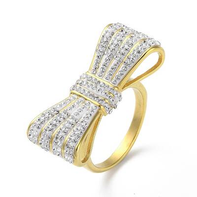 Ion Plating(IP) 304 Stainless Steel Rhinestone Wide Band Rings for Women