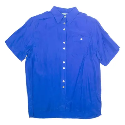 DE VILLE Womens Shirt Blue Collared Silk M