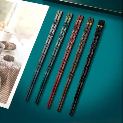 Flower Pattern Glass Fiberglass Chopstick, 5 Pairs Reusable Chopsticks, Non-slip Chopsticks for Home Use, Kitchen Tools, Back...