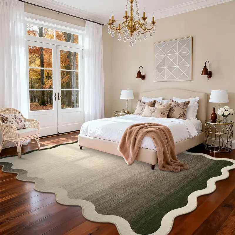 Garvee Modern Bedroom Rug 5x7 Washable Rug Scalloped Ombre Throw Carpet Non Slip Non-Shedding Low Pile Rugs Indoor Soft Conte...