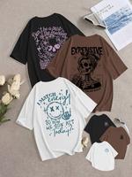 Women's Smile Face & Skeleton Print Round Neck Tee, Fashion Casual Crew Neck T-shirt for Daily Holiday Vacation Outdoor Wear,...