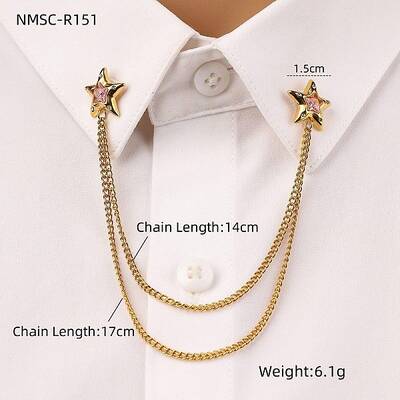 304 Stainless Steel Pave Cubic Zirconia Star Hanging Chain Brooch