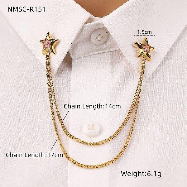 304 Stainless Steel Pave Cubic Zirconia Star Hanging Chain Brooch