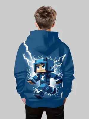 Boys' Fashion 3D Print Hoodie Sweatshirt, Casual Long Sleeve Pullover with Pockets, Stretch Polyester Blend, Ideal for Daily ...