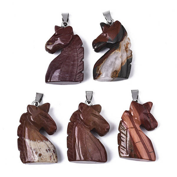 Carved Natural Red Jasper Pendants