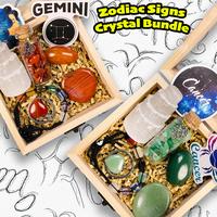 [Video Order] 1 Set Zodiac Crystal Bundle size about 200g including Selentine Tower, Chakras Bracelet, Worry Stone, keychain,...