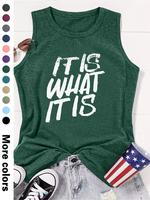 Women's Letter Print Round Neck Tank Top, Casual Sleeveless Crew Neck Top for Summer, Ladies Clothes for Daily Wear, Clothing