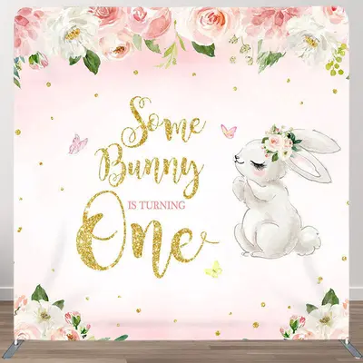 Flower And Rabbit Fabric Backdrop Cover for Birthday - Aperturee