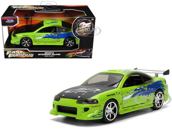 Brian's Mitsubishi Eclipse Green with Graphics (Damaged Version) 25 Years of Fast & Furious The Fast and the Furious (200...