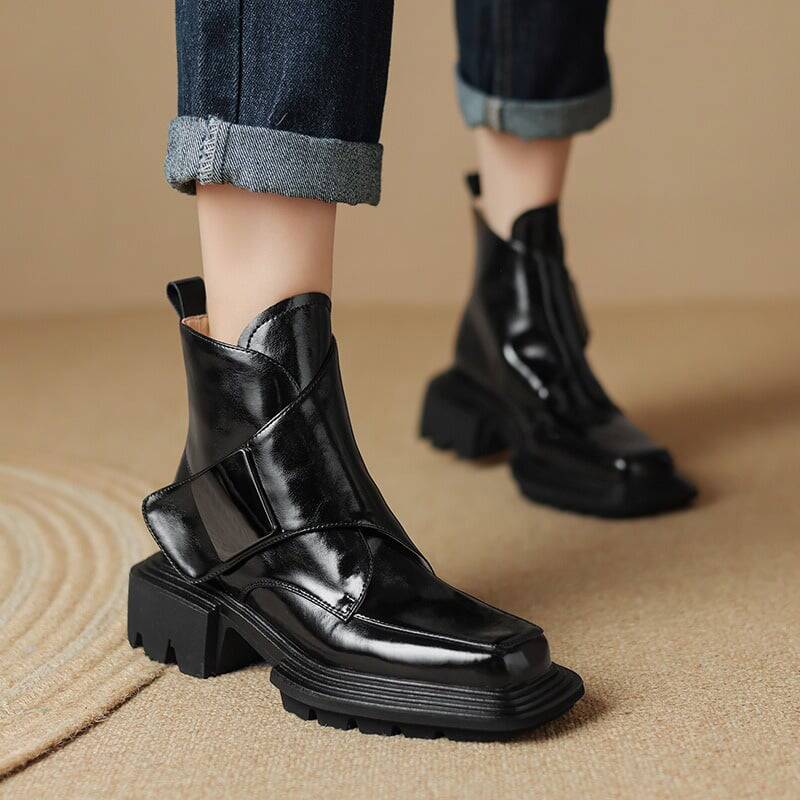 CHIKO Addax Square Toe Block Heels Ankle Boots