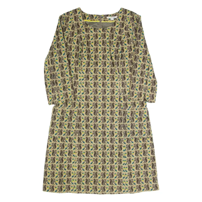 BODEN Squirrels Womens Shift Dress Brown Corduroy Long Sleeve Knee Length UK 16