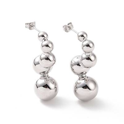Brass Round Beaded Twist Stud Earrings for Women