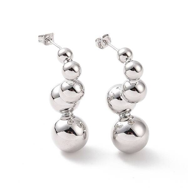 Brass Round Beaded Twist Stud Earrings for Women