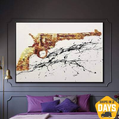 Original Canvas Abstract Gun Painting Revolver Fine Art Pop Art Painting Oil Painting Colt Painting Wall Art Decor | GRANDPA'...