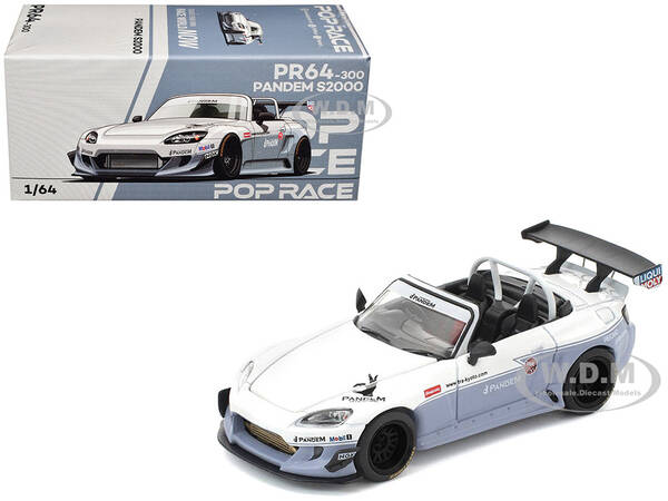 Honda Pandem S2000 RHD (Right Hand Drive) White and Blue Gray 1/64 Diecast Model Car by Pop Race